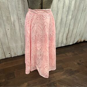 Elegant Pink Eyelet Maxi Skirt